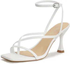 Women's Strappy High Heels Sandals Square Open Toe Ankle Strap Slingback Thong Stilettos Shoes for Wedding