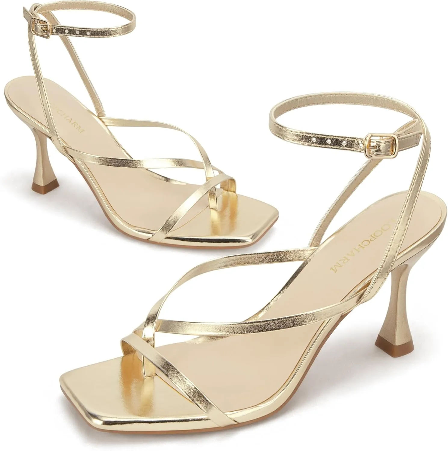 Women's Strappy High Heels Sandals Square Open Toe Ankle Strap Slingback Thong Stilettos Shoes for Wedding