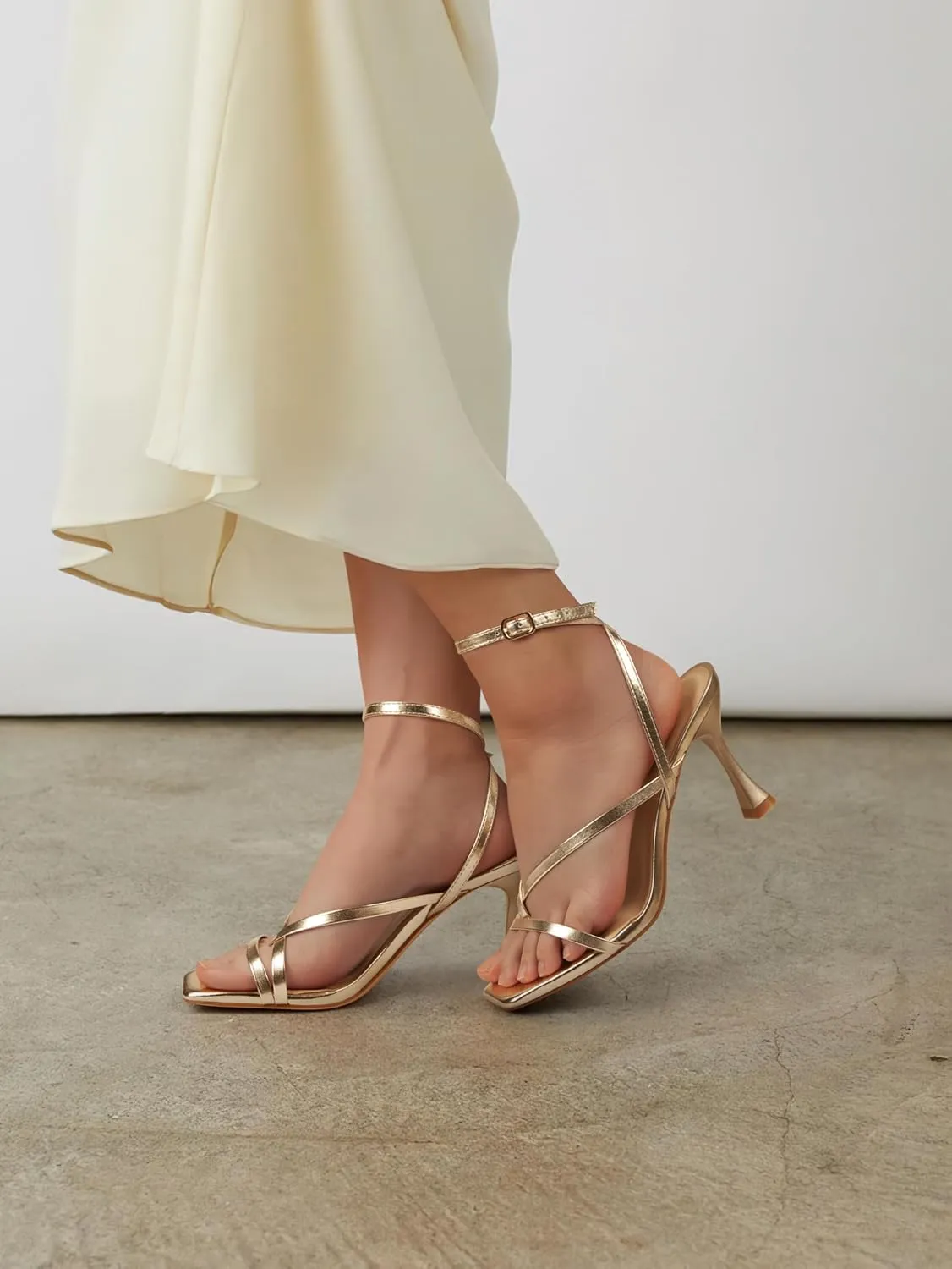Women's Strappy High Heels Sandals Square Open Toe Ankle Strap Slingback Thong Stilettos Shoes for Wedding
