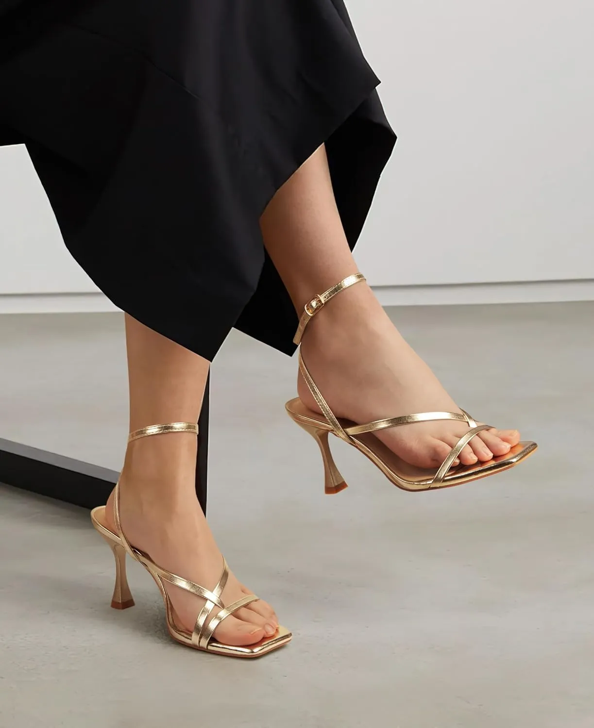 Women's Strappy High Heels Sandals Square Open Toe Ankle Strap Slingback Thong Stilettos Shoes for Wedding