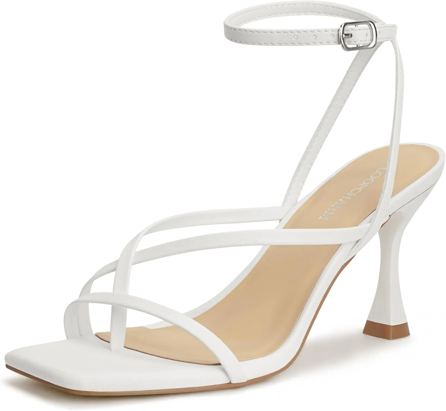 Women's Strappy High Heels Sandals Square Open Toe Ankle Strap Slingback Thong Stilettos Shoes for Wedding