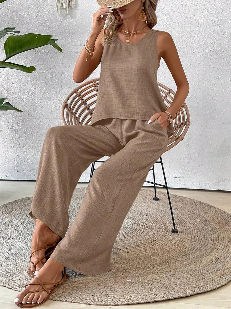 Womens Summer Beach Vacation Clothes Travel Cruise Resort Wear Casual Tank Tops Pants Sets 2 Piece outfits
