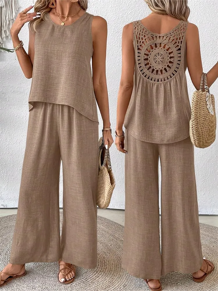 Womens Summer Beach Vacation Clothes Travel Cruise Resort Wear Casual Tank Tops Pants Sets 2 Piece outfits