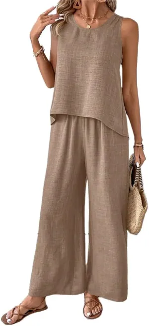 Womens Summer Beach Vacation Clothes Travel Cruise Resort Wear Casual Tank Tops Pants Sets 2 Piece outfits