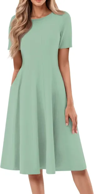 Womens Summer Travel Dress 2025 Short Sleeve Midi Work Casual Teacher Outfits