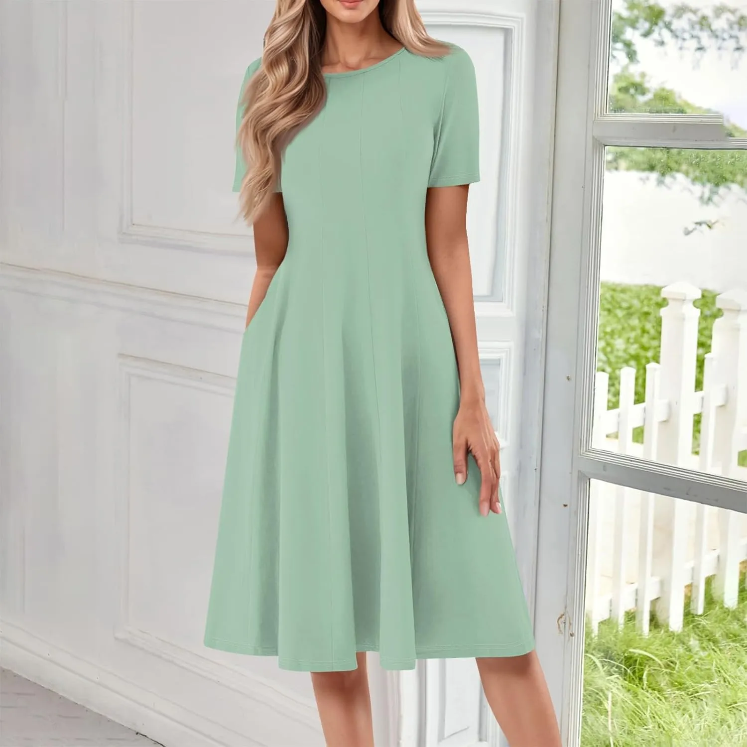 Womens Summer Travel Dress 2025 Short Sleeve Midi Work Casual Teacher Outfits