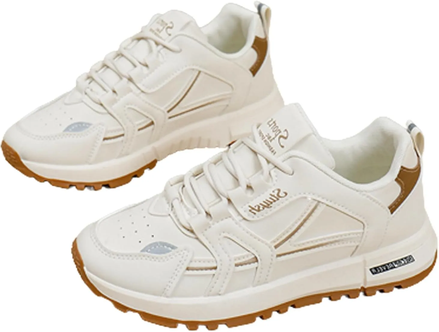 Women's Thick Sole Breathable Sneakers Leather Lace-Up Non-Slip Sneakers,Fashion Platform Daddy Shoes Casual Sports Running Shoes