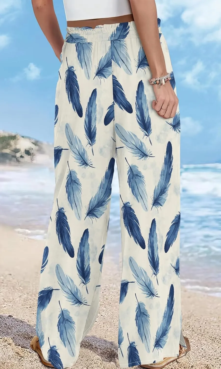 Womens Wide Leg Palazzo Pants Boho Floral 2025 Summer Beach Culottes Flowy Casual Lounge Trousers for Vacation