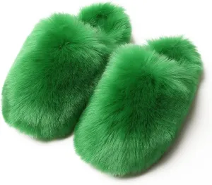 Womens Winter Fuzzy Fluffy Furry Faux Fur Slippers Warm Cozy House Sandals Slides Bedroom Shoes Anti-Slip Indoor Outdoor Slippers