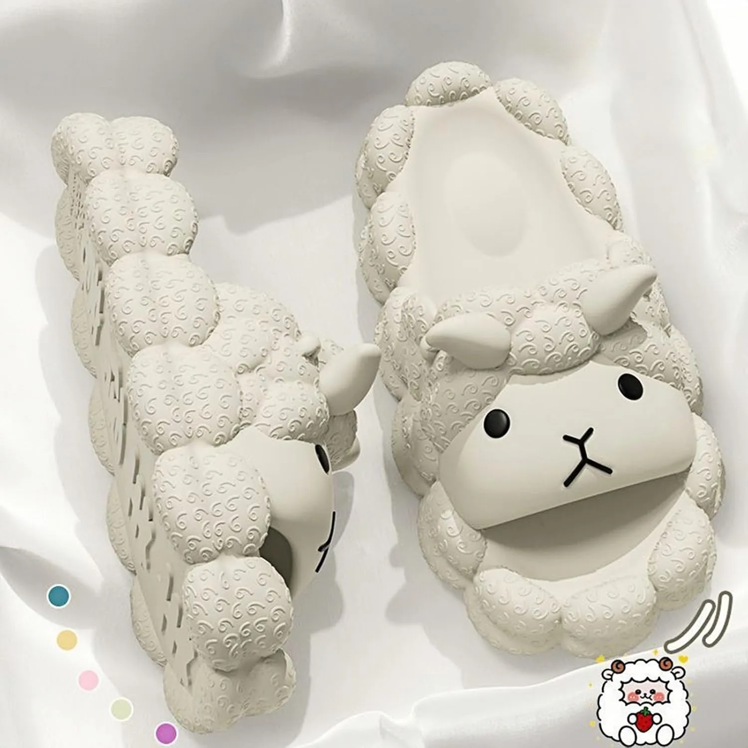 Women's/Men's Cartoon Sheep Slides Ultra-Soft Thick-Sole House Slippers with Anti-Slip Design Lightweight Elastic Foam Indoor/Outdoor Comfort Sandals for Adults (Black,White，Gray, 5-8)