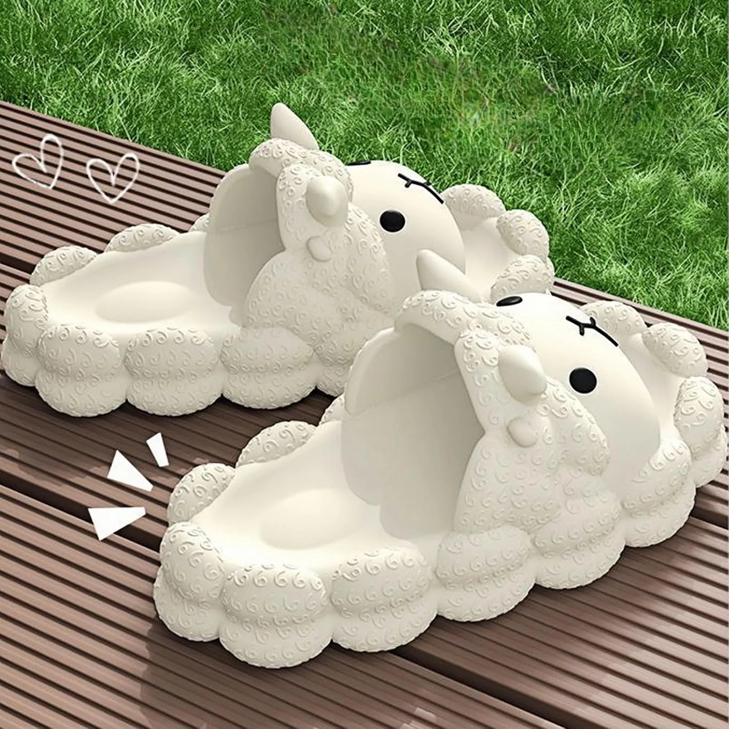 Women's/Men's Cartoon Sheep Slides Ultra-Soft Thick-Sole House Slippers with Anti-Slip Design Lightweight Elastic Foam Indoor/Outdoor Comfort Sandals for Adults (Black,White，Gray, 5-8)