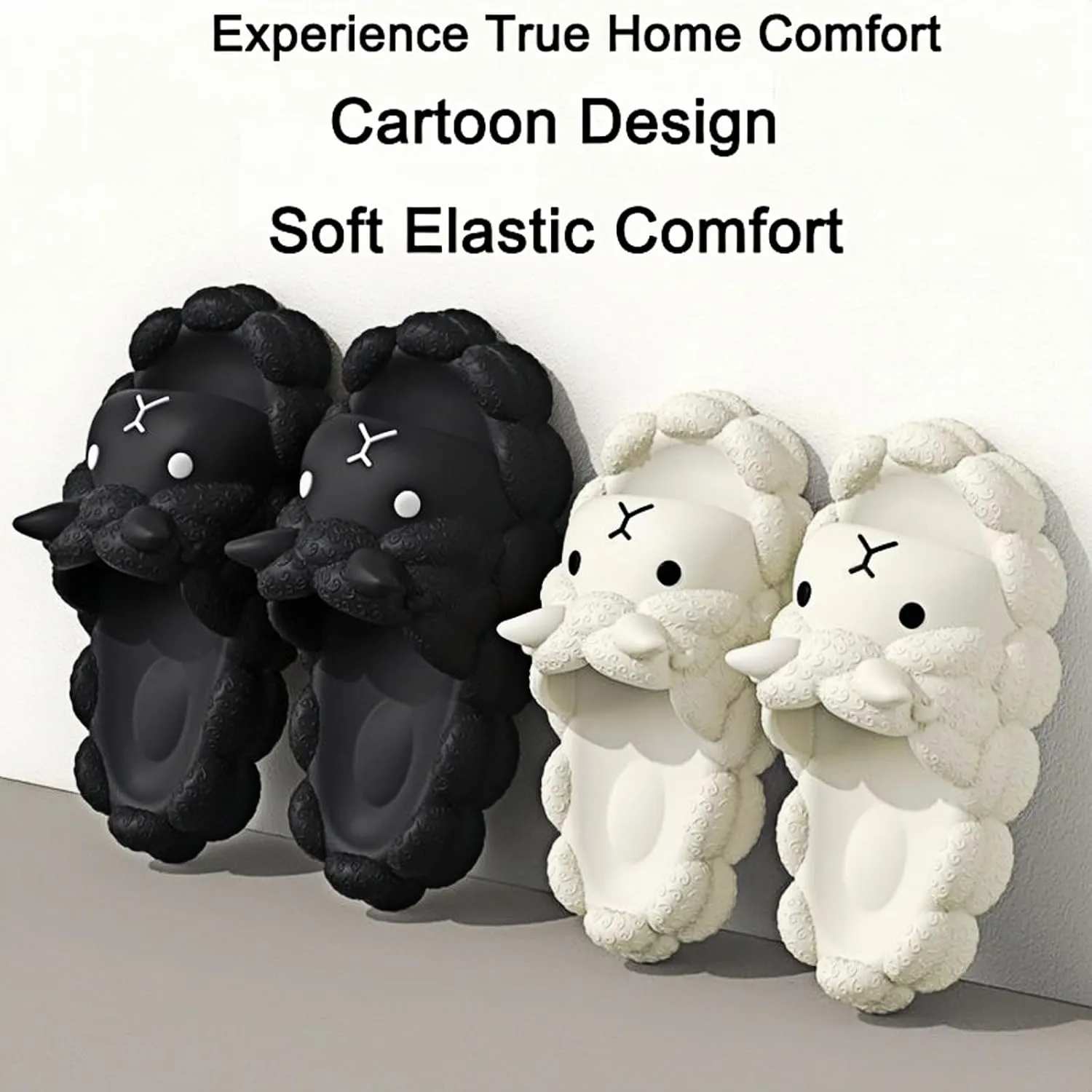 Women's/Men's Cartoon Sheep Slides Ultra-Soft Thick-Sole House Slippers with Anti-Slip Design Lightweight Elastic Foam Indoor/Outdoor Comfort Sandals for Adults (Black,White，Gray, 5-8)