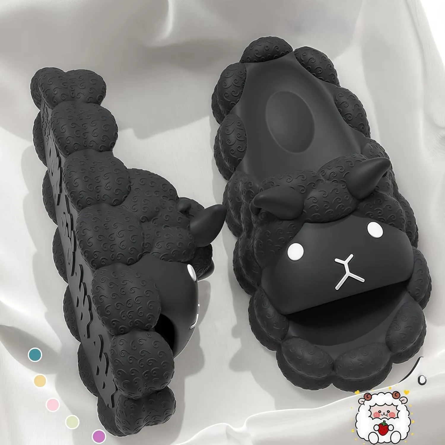 Women's/Men's Cartoon Sheep Slides Ultra-Soft Thick-Sole House Slippers with Anti-Slip Design Lightweight Elastic Foam Indoor/Outdoor Comfort Sandals for Adults (Black,White，Gray, 5-8)