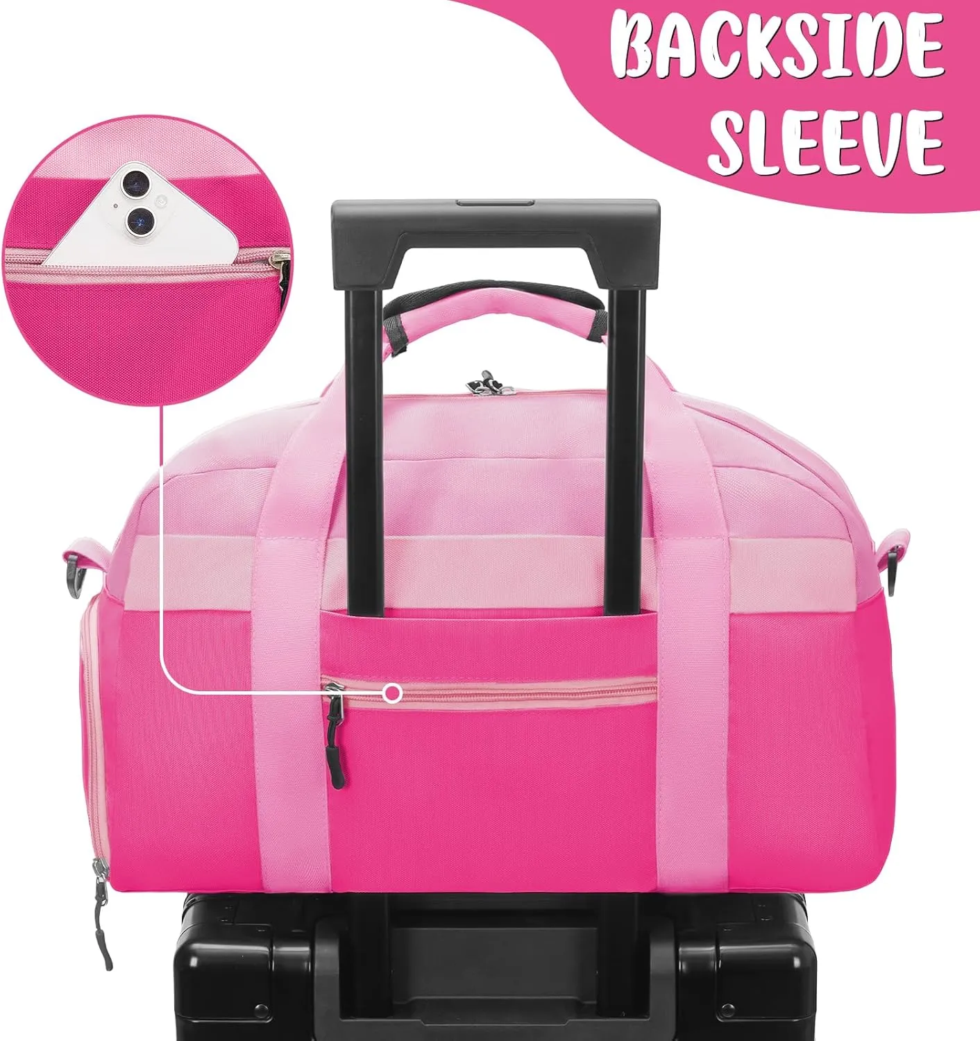 WOOMADA Travel Duffle Bag, Weekend Bag with Wet Pocket & Trolley Sleeve, Overnight Bag With Shoe Compartment, Fit for Sports Practice, Travel and Gifts(pink)