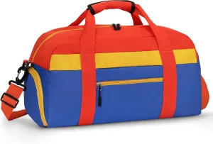 WOOMADA Travel Duffle Bag, Weekend Bag with Wet Pocket & Trolley Sleeve, Overnight Bag With Shoe Compartment, Fit for Sports Practice, Travel and Gifts(red blue)