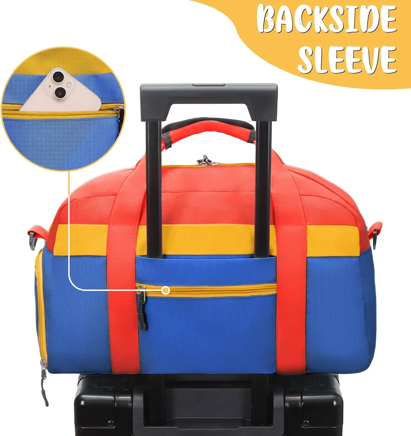WOOMADA Travel Duffle Bag, Weekend Bag with Wet Pocket & Trolley Sleeve, Overnight Bag With Shoe Compartment, Fit for Sports Practice, Travel and Gifts(red blue)