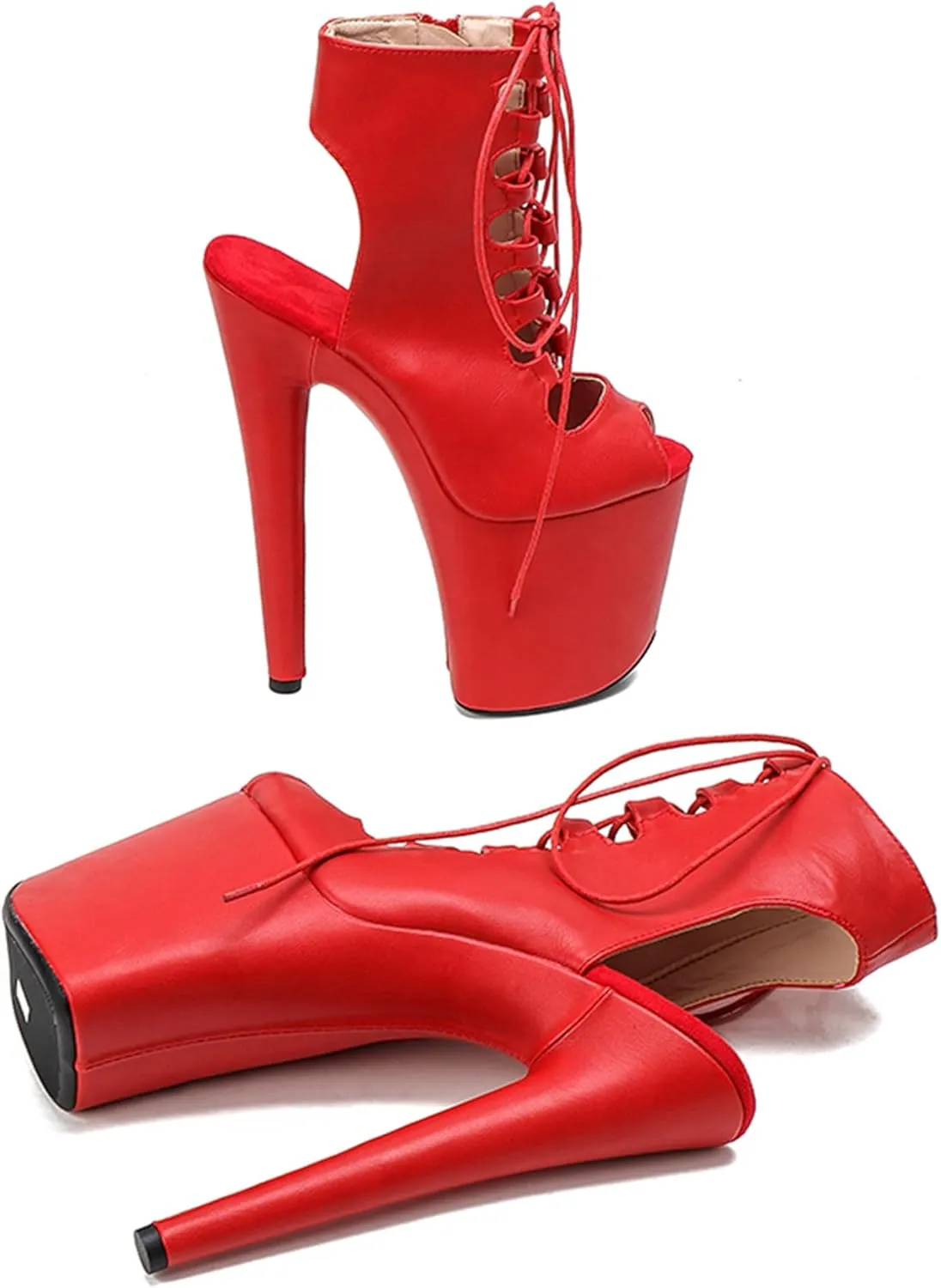 WUXIN H&P Women's Pole Dance Ankle Boots Heels Shoes, 8 in/20cm Heels, Open Toe Lace-up Stiletto Platform Exotic Boots