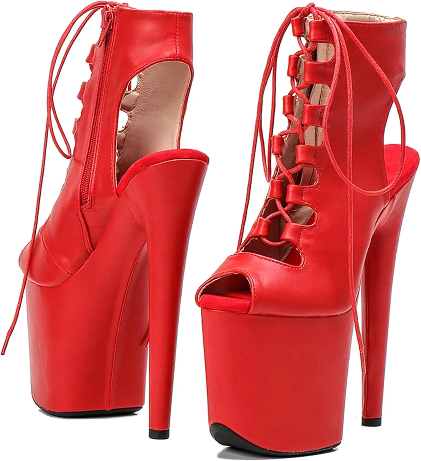 WUXIN H&P Women's Pole Dance Ankle Boots Heels Shoes, 8 in/20cm Heels, Open Toe Lace-up Stiletto Platform Exotic Boots