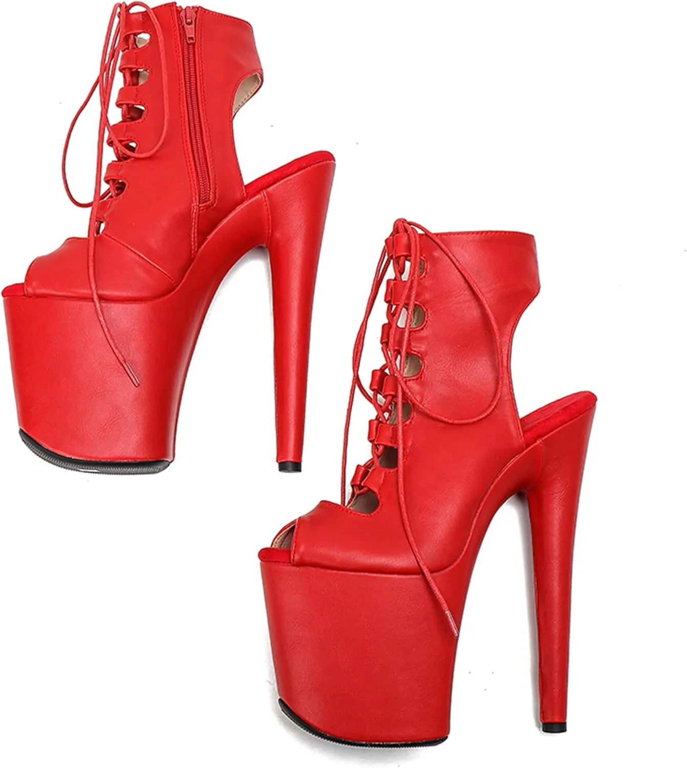 WUXIN H&P Women's Pole Dance Ankle Boots Heels Shoes, 8 in/20cm Heels, Open Toe Lace-up Stiletto Platform Exotic Boots