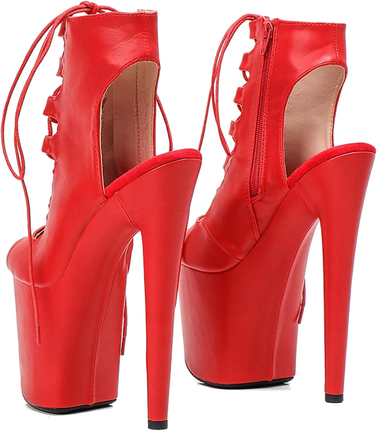 WUXIN H&P Women's Pole Dance Ankle Boots Heels Shoes, 8 in/20cm Heels, Open Toe Lace-up Stiletto Platform Exotic Boots