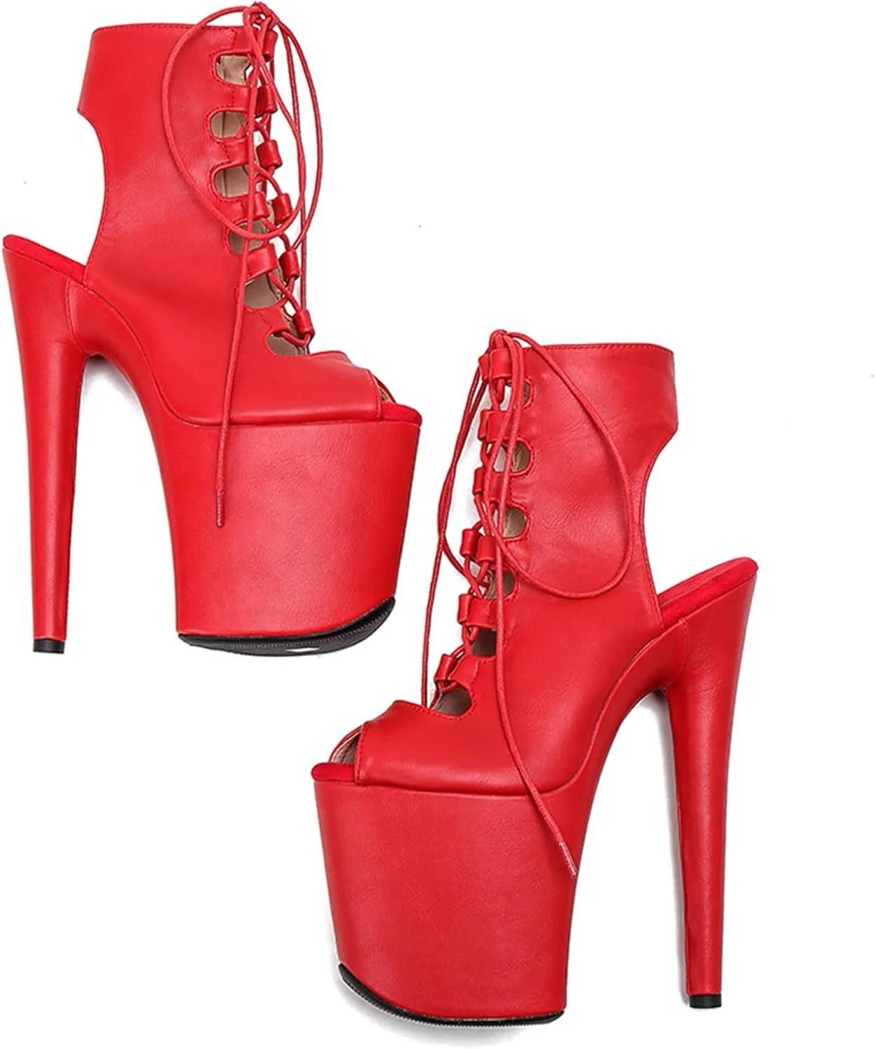 WUXIN H&P Women's Pole Dance Ankle Boots Heels Shoes, 8 in/20cm Heels, Open Toe Lace-up Stiletto Platform Exotic Boots