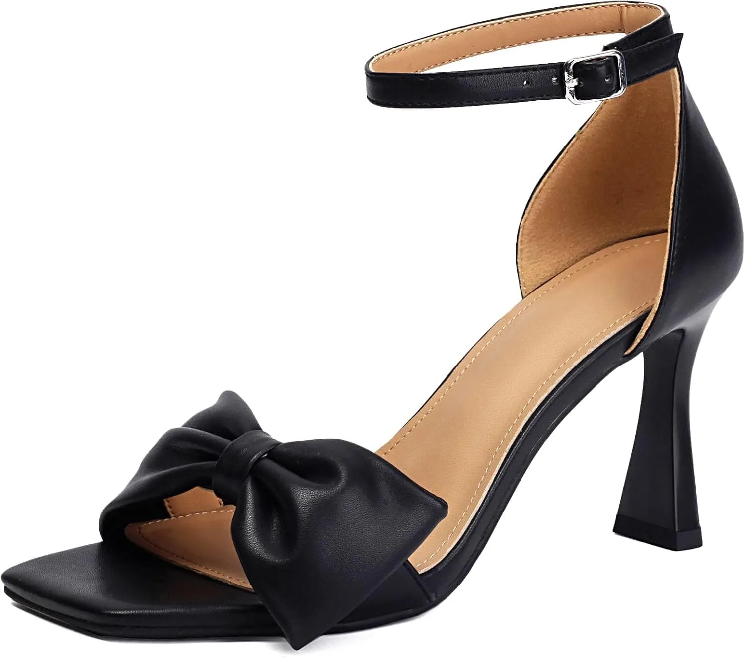 XIEDA Women's Bow Heels Open Toe Stiletto High Heels Ankle Strap Heeled Sandals