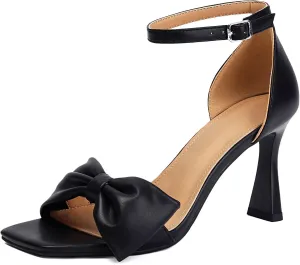 XIEDA Women's Bow Heels Open Toe Stiletto High Heels Ankle Strap Heeled Sandals