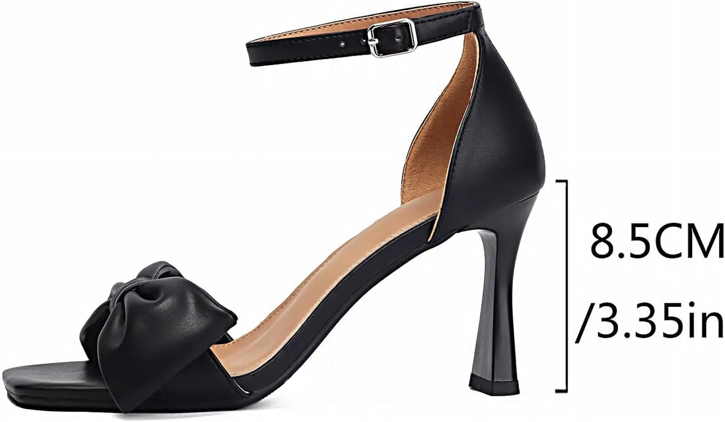 XIEDA Women's Bow Heels Open Toe Stiletto High Heels Ankle Strap Heeled Sandals