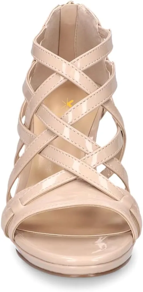 XYD Women Ballroom Strappy Sandals Round Open Toe Block Low Heel Pumps Back Zip Dance Party Dress Shoes
