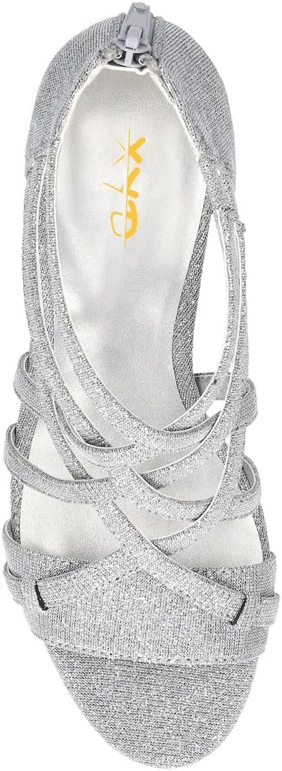 XYD Women Ballroom Strappy Sandals Round Open Toe Block Low Heel Pumps Back Zip Dance Party Dress Shoes