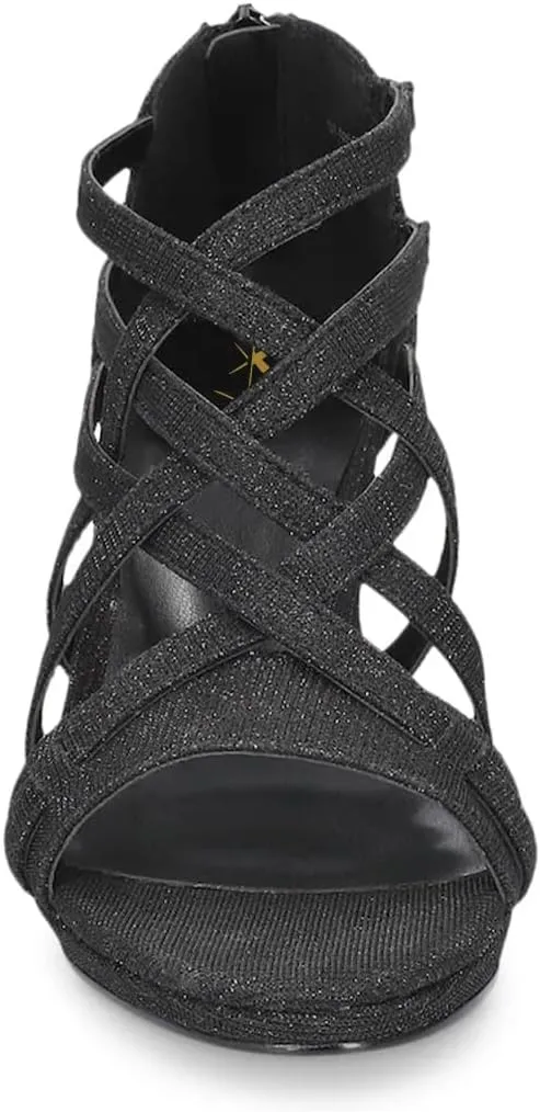 XYD Women Ballroom Strappy Sandals Round Open Toe Block Low Heel Pumps Back Zip Dance Party Dress Shoes