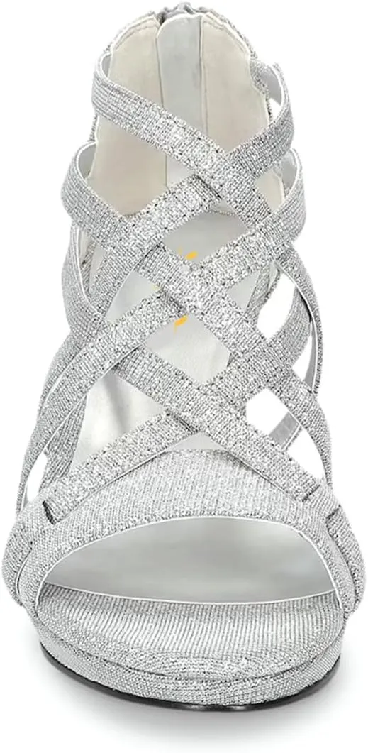 XYD Women Ballroom Strappy Sandals Round Open Toe Block Low Heel Pumps Back Zip Dance Party Dress Shoes