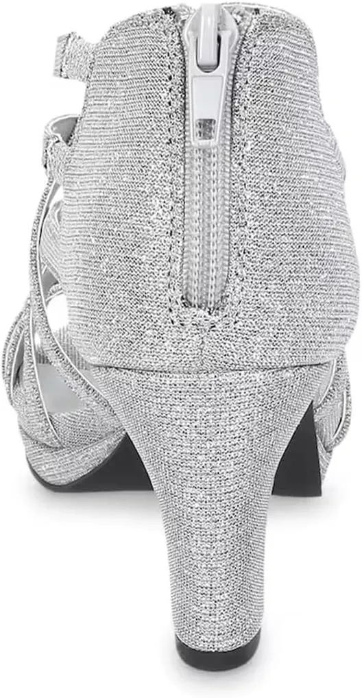 XYD Women Ballroom Strappy Sandals Round Open Toe Block Low Heel Pumps Back Zip Dance Party Dress Shoes