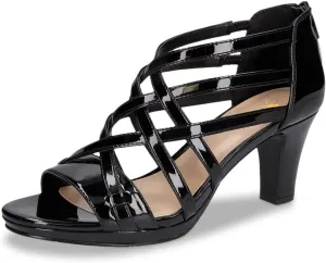 XYD Women Ballroom Strappy Sandals Round Open Toe Block Low Heel Pumps Back Zip Dance Party Dress Shoes