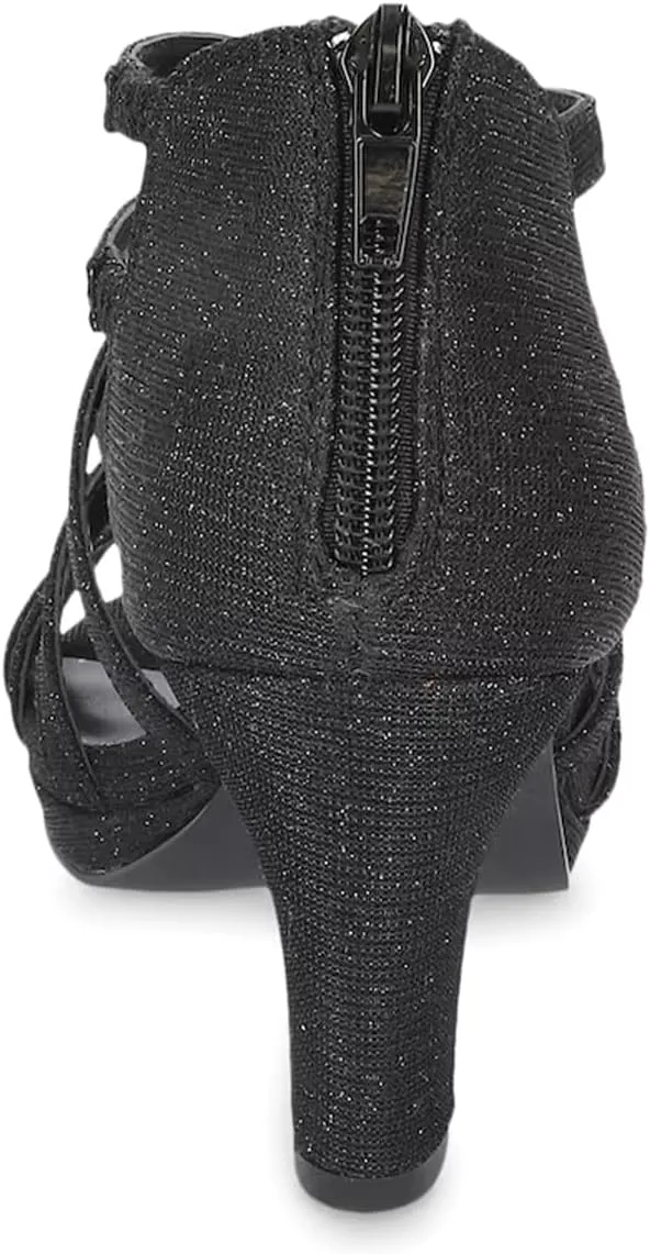 XYD Women Ballroom Strappy Sandals Round Open Toe Block Low Heel Pumps Back Zip Dance Party Dress Shoes