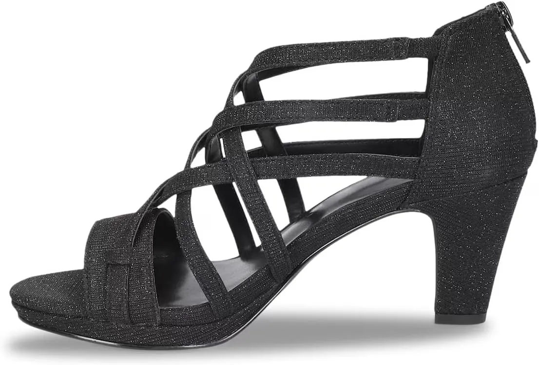 XYD Women Ballroom Strappy Sandals Round Open Toe Block Low Heel Pumps Back Zip Dance Party Dress Shoes