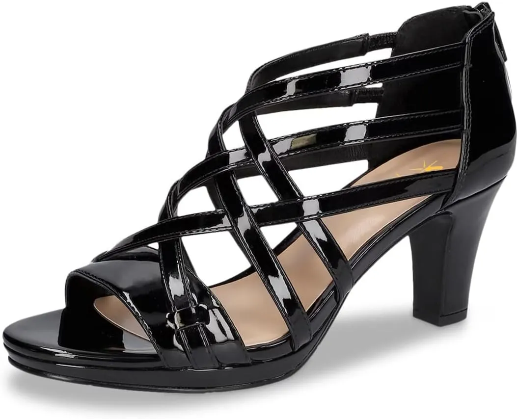 XYD Women Ballroom Strappy Sandals Round Open Toe Block Low Heel Pumps Back Zip Dance Party Dress Shoes