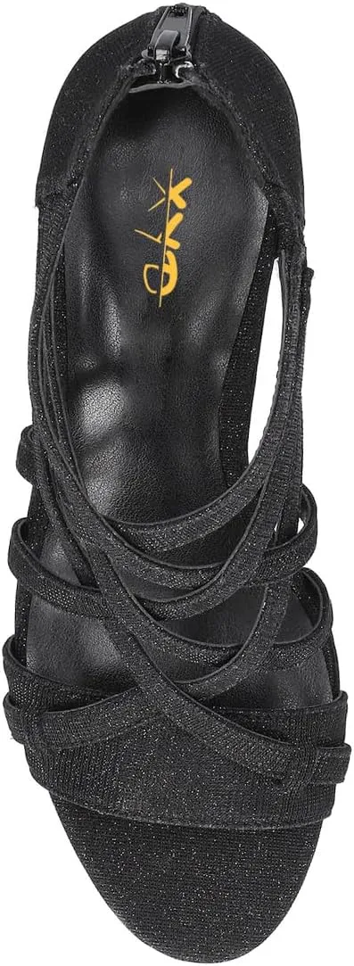 XYD Women Ballroom Strappy Sandals Round Open Toe Block Low Heel Pumps Back Zip Dance Party Dress Shoes
