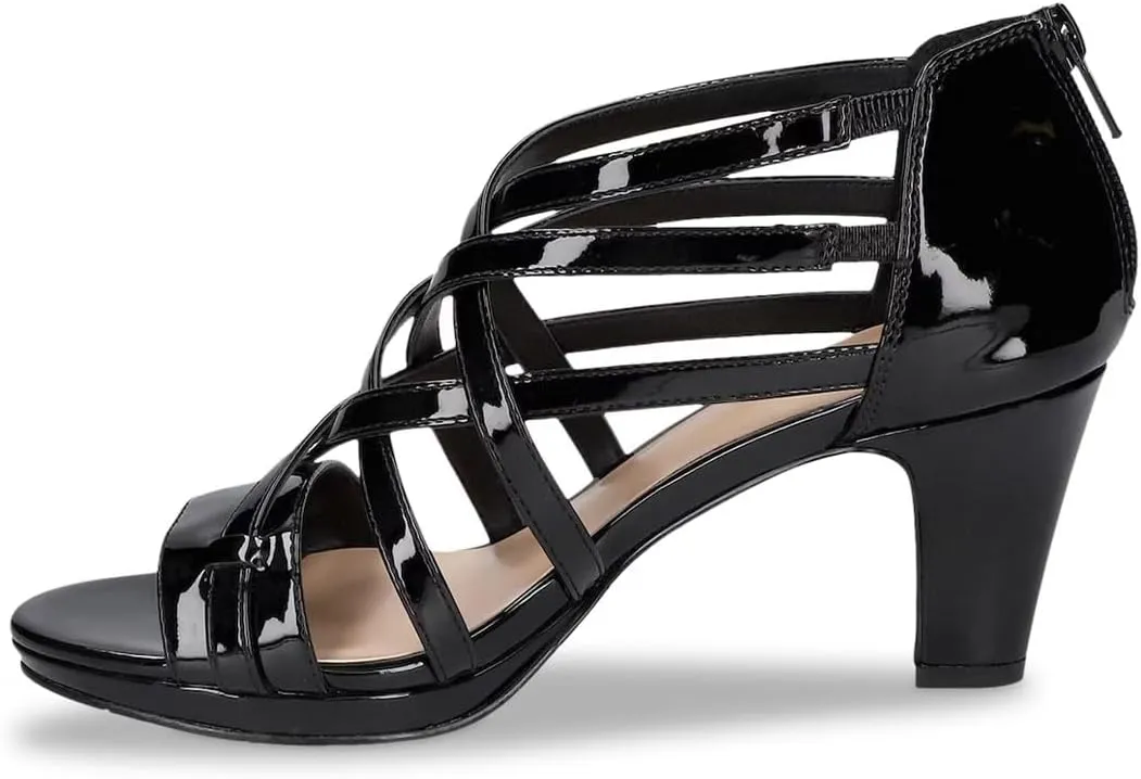 XYD Women Ballroom Strappy Sandals Round Open Toe Block Low Heel Pumps Back Zip Dance Party Dress Shoes