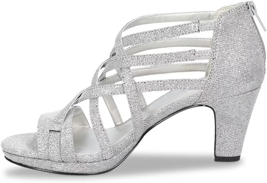 XYD Women Ballroom Strappy Sandals Round Open Toe Block Low Heel Pumps Back Zip Dance Party Dress Shoes