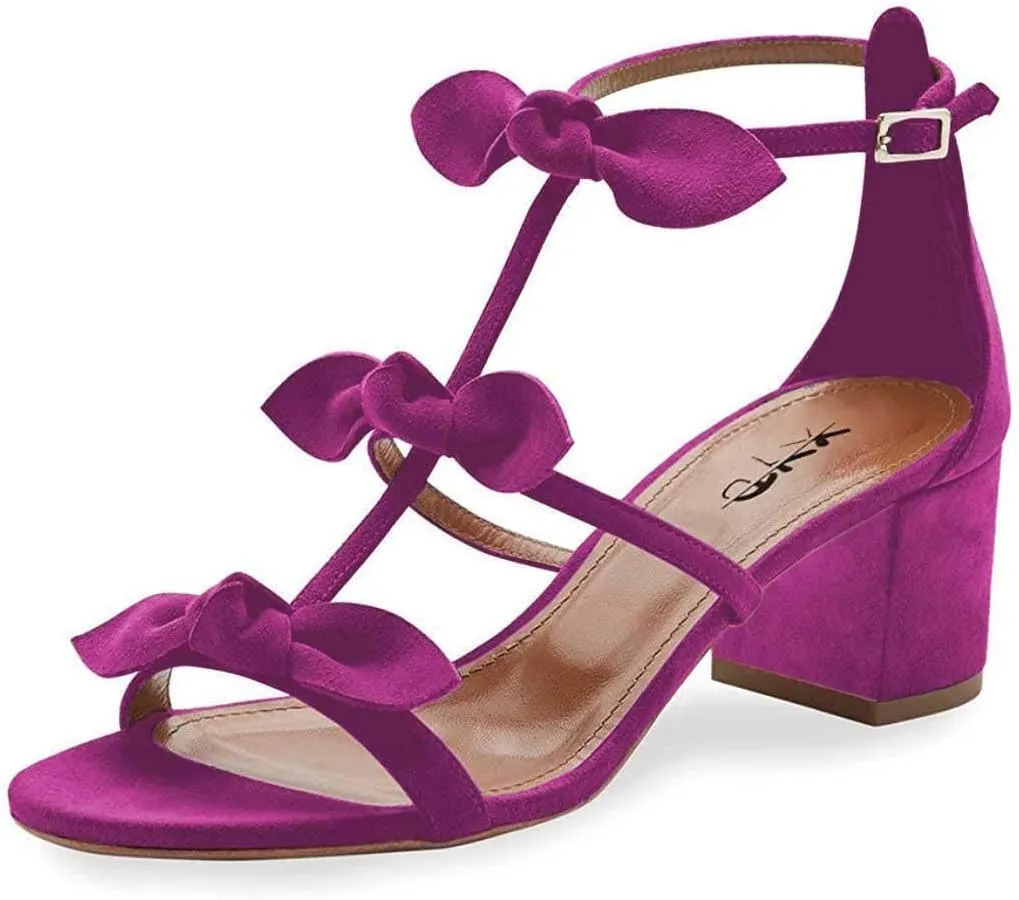 XYD Women Block Chunky Heels Open Toe Sandals BowKnots Gladiator Strappy Pumps Cute Party Casual Shoes