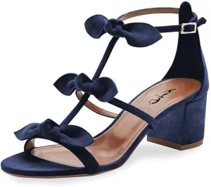 XYD Women Block Chunky Heels Open Toe Sandals BowKnots Gladiator Strappy Pumps Cute Party Casual Shoes