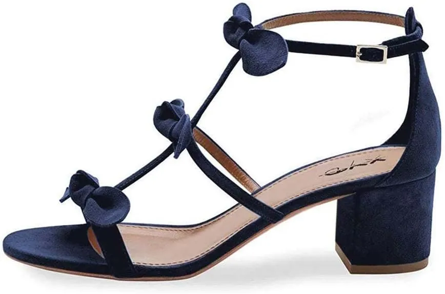 XYD Women Block Chunky Heels Open Toe Sandals BowKnots Gladiator Strappy Pumps Cute Party Casual Shoes