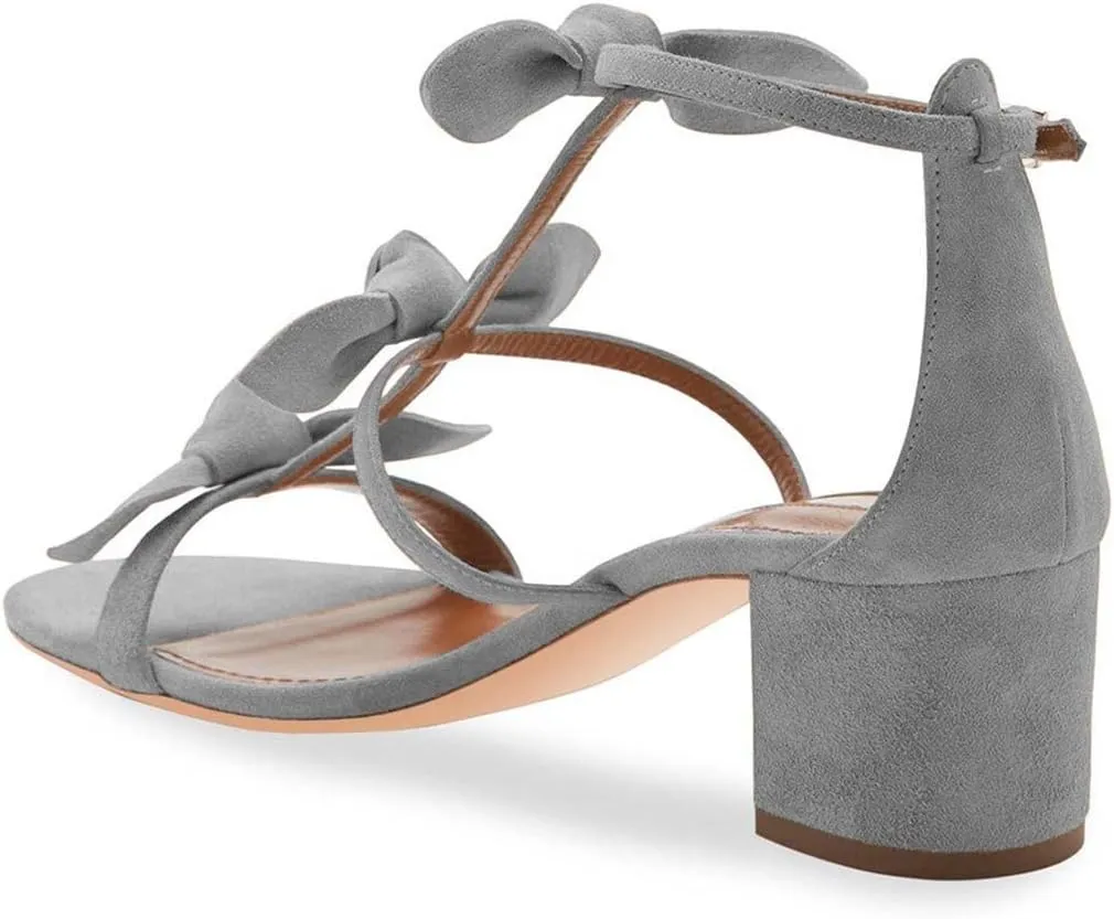 XYD Women Block Chunky Heels Open Toe Sandals BowKnots Gladiator Strappy Pumps Cute Party Casual Shoes
