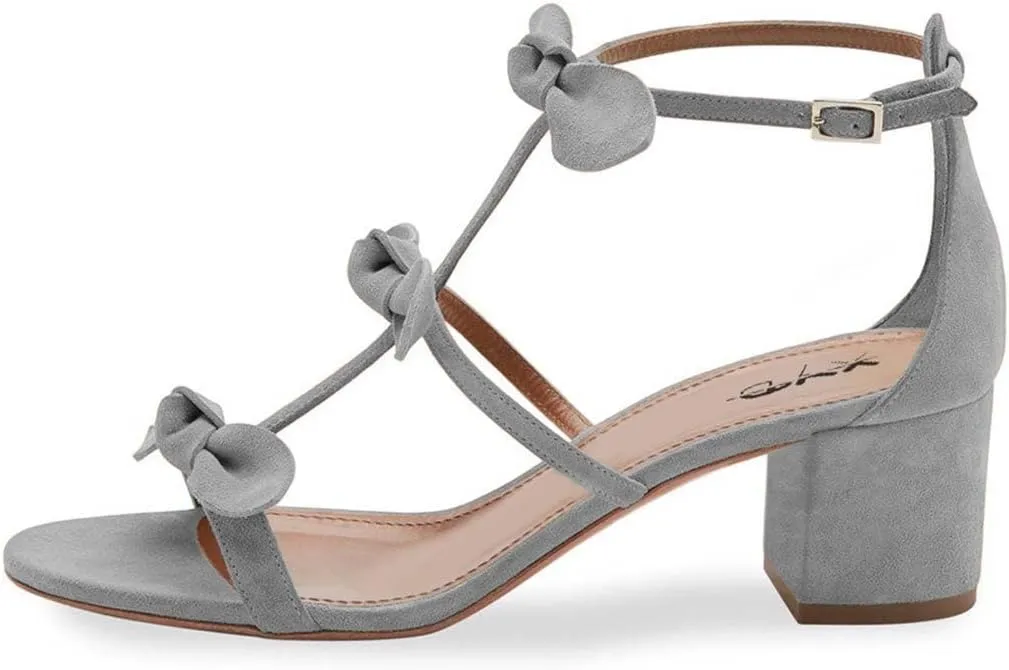 XYD Women Block Chunky Heels Open Toe Sandals BowKnots Gladiator Strappy Pumps Cute Party Casual Shoes