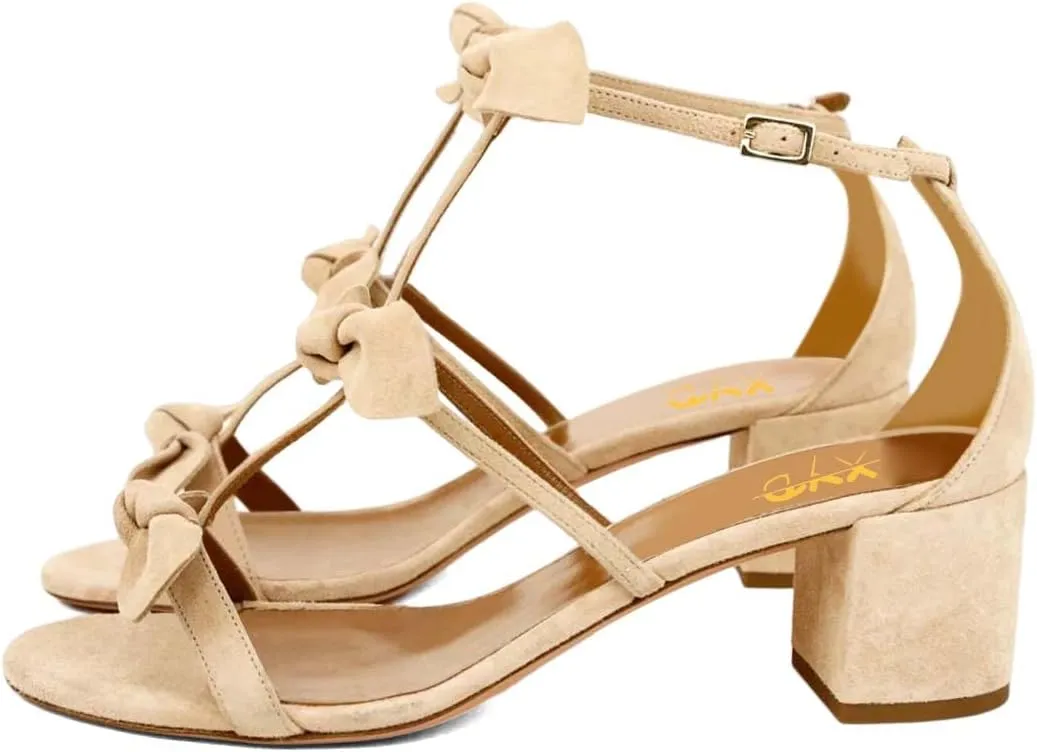 XYD Women Block Chunky Heels Open Toe Sandals BowKnots Gladiator Strappy Pumps Cute Party Casual Shoes