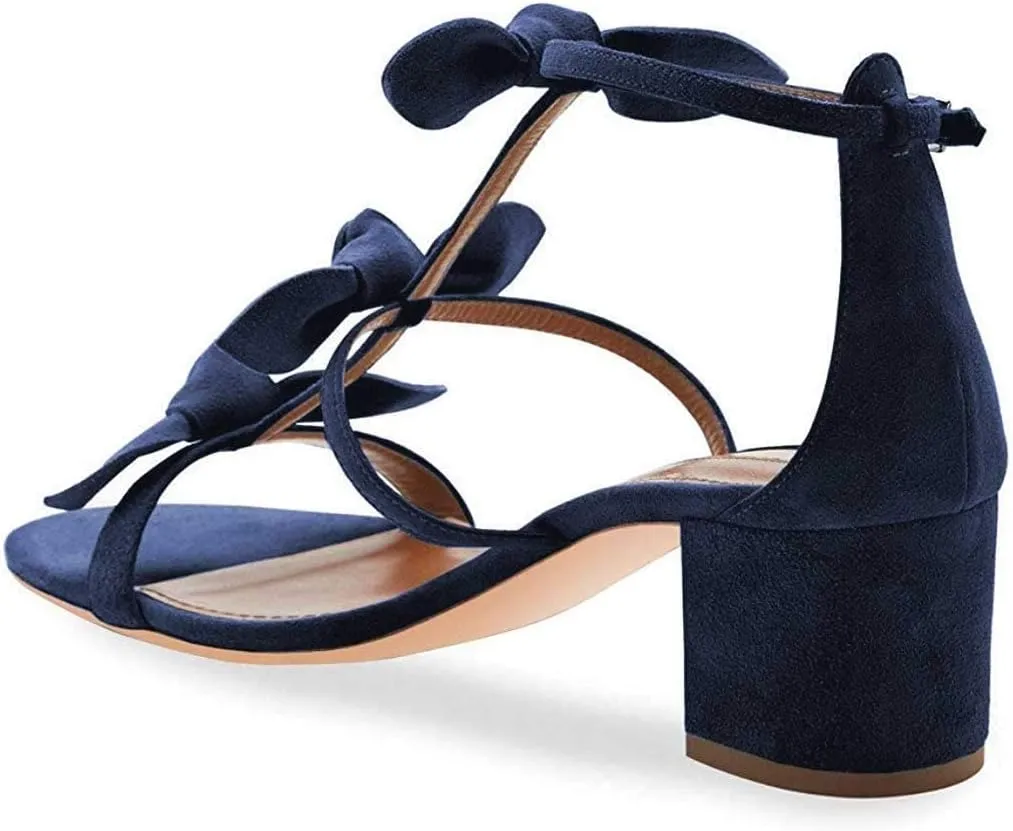 XYD Women Block Chunky Heels Open Toe Sandals BowKnots Gladiator Strappy Pumps Cute Party Casual Shoes