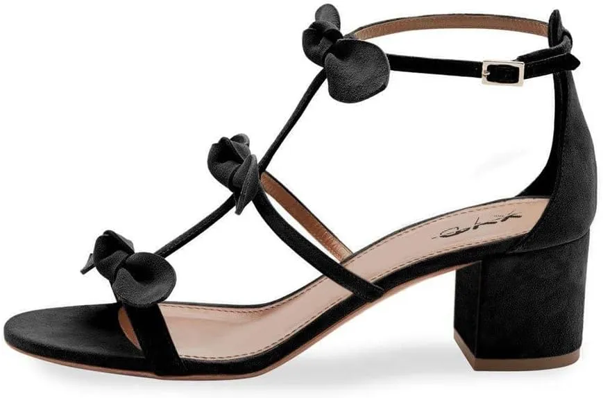 XYD Women Block Chunky Heels Open Toe Sandals BowKnots Gladiator Strappy Pumps Cute Party Casual Shoes