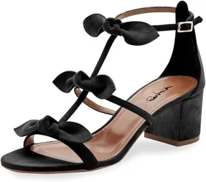 XYD Women Block Chunky Heels Open Toe Sandals BowKnots Gladiator Strappy Pumps Cute Party Casual Shoes
