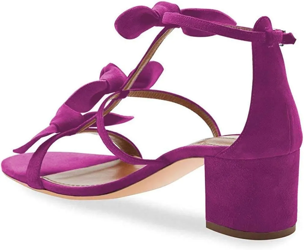 XYD Women Block Chunky Heels Open Toe Sandals BowKnots Gladiator Strappy Pumps Cute Party Casual Shoes